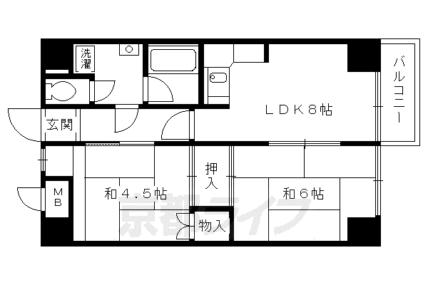 近鉄京都線 近鉄丹波橋駅 徒歩2分 5階建 築40年(2LDK/4階)の間取り写真