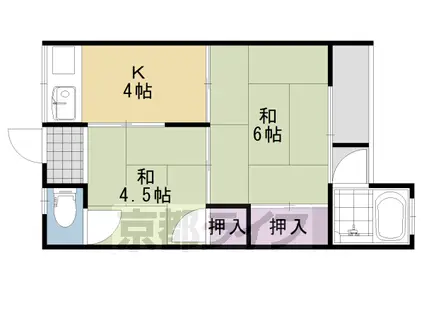 東海道本線 長岡京駅 徒歩9分 2階建 築49年(2DK/2階)の間取り写真
