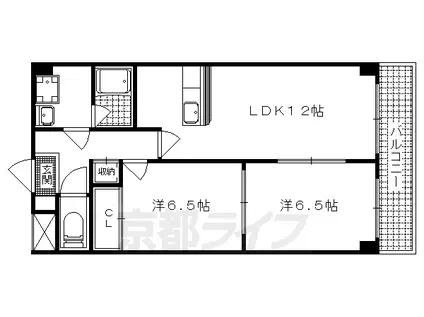 京都市東西線 東野駅(京都) 徒歩24分 6階建 築35年(2LDK/3階)の間取り写真