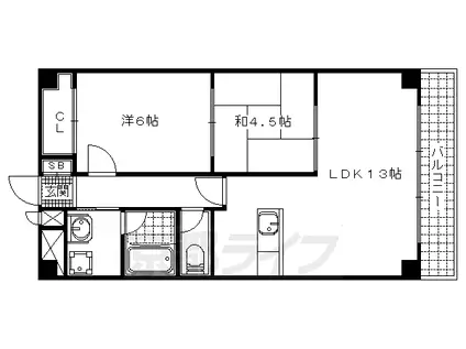 京都市東西線 東野駅(京都) 徒歩24分 6階建 築35年(2LDK/2階)の間取り写真