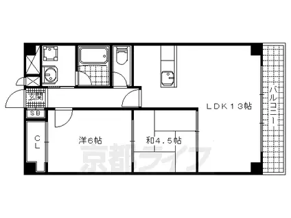京都市東西線 東野駅(京都) 徒歩24分 6階建 築35年(2LDK/2階)の間取り写真