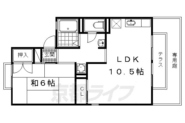 京福北野線 北野白梅町駅 徒歩13分 2階建 築38年(1LDK/1階)の間取り写真