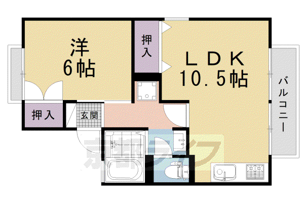 京福北野線 北野白梅町駅 徒歩13分 2階建 築38年(1LDK/1階)の間取り写真