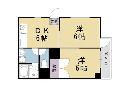山陰本線 太秦駅(ＪＲ) 徒歩7分 7階建 築38年(2DK/2階)の間取り写真