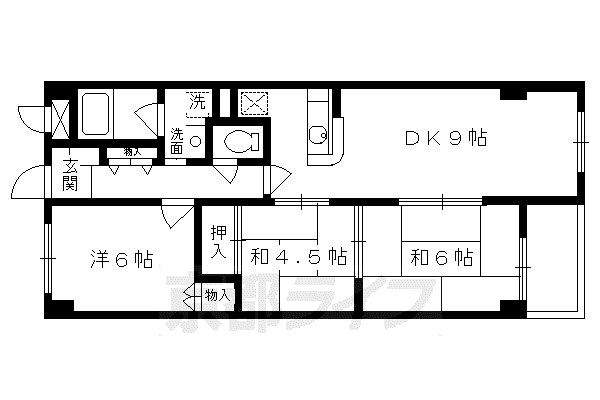東海道本線 西大路駅 徒歩10分 6階建 築42年(3LDK/4階)の間取り写真