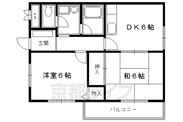 東海道本線 西大路駅 徒歩15分 4階建 築31年(2DK/1階)の間取り写真