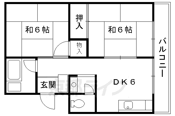 京阪電気鉄道宇治線 観月橋駅 徒歩10分 4階建 築48年(2DK/4階)の間取り写真