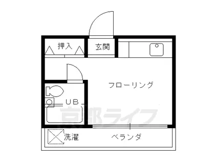 京福北野線 北野白梅町駅 徒歩8分 5階建 築36年(1K/5階)の間取り写真