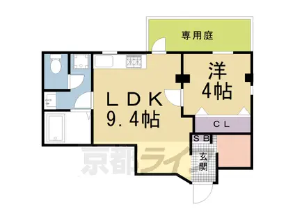 京福北野線 北野白梅町駅 徒歩8分 5階建 築36年(1LDK/1階)の間取り写真