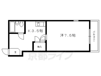 京都市烏丸線 北大路駅 徒歩22分 3階建 築37年(1K/3階)の間取り写真