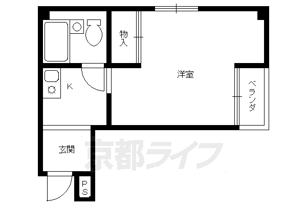 京都市東西線 太秦天神川駅 徒歩10分 3階建 築33年(1K/2階)の間取り写真