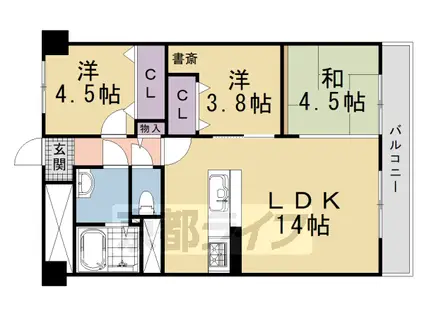 近鉄京都線 向島駅 徒歩4分 11階建 築45年(3LDK/3階)の間取り写真