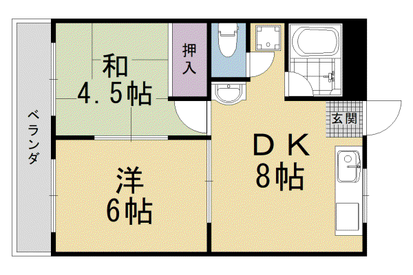 山陰本線 嵯峨嵐山駅 徒歩10分 4階建 築46年(2LDK/2階)の間取り写真
