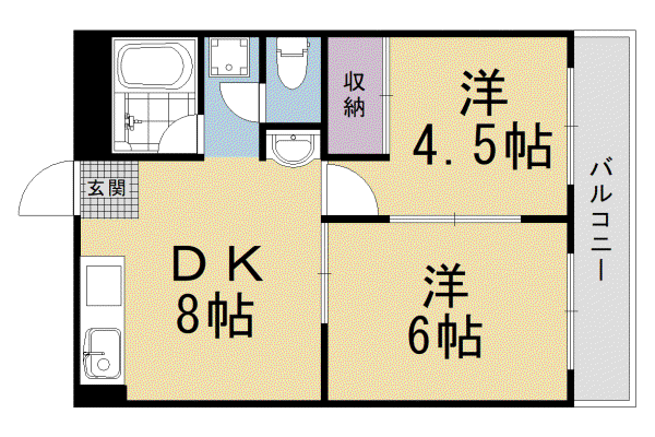 山陰本線 嵯峨嵐山駅 徒歩10分 4階建 築46年(2LDK/3階)の間取り写真
