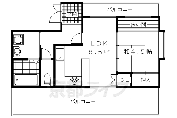 京福北野線 北野白梅町駅 徒歩1分 5階建 築34年(1LDK/5階)の間取り写真