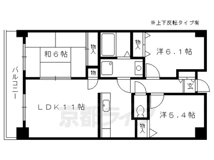 山陰本線 太秦駅(ＪＲ) 徒歩8分 7階建 築26年(3LDK/3階)の間取り写真