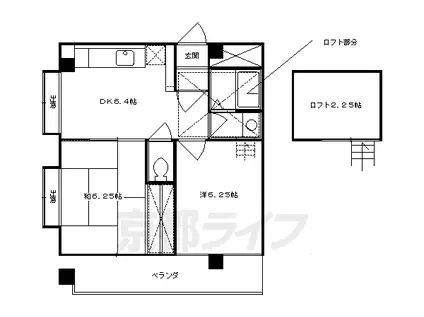 京都市烏丸線 今出川駅 徒歩17分 5階建 築38年(2DK/2階)の間取り写真