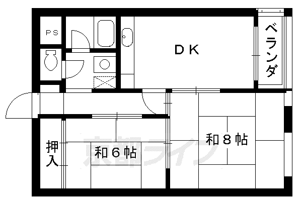 京都市東西線 蹴上駅 徒歩20分 5階建 築39年(2DK/3階)の間取り写真