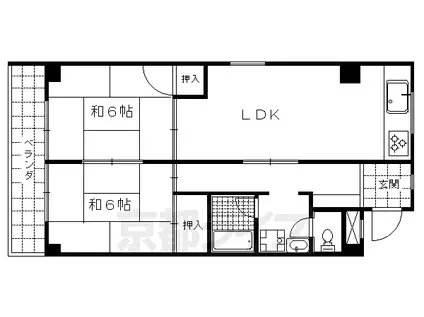 京都市東西線 蹴上駅 徒歩20分 5階建 築38年(2LDK/2階)の間取り写真
