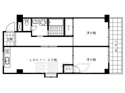 京都市東西線 蹴上駅 徒歩20分 5階建 築38年(2LDK/3階)の間取り写真