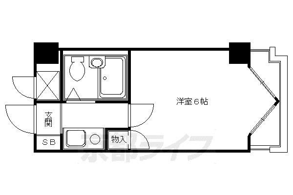 京都市烏丸線 烏丸御池駅 徒歩7分 9階建 築40年(1K/1階)の間取り写真
