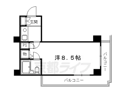 京都市烏丸線 烏丸御池駅 徒歩7分 9階建 築39年(1K/6階)の間取り写真