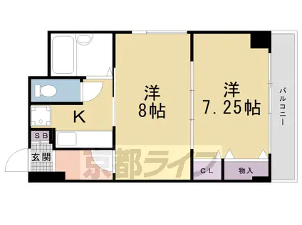 東海道本線 京都駅 徒歩2分 10階建 築27年(2K/9階)の間取り写真