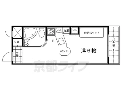 東海道本線 西大路駅 徒歩3分 5階建 築37年(ワンルーム/4階)の間取り写真