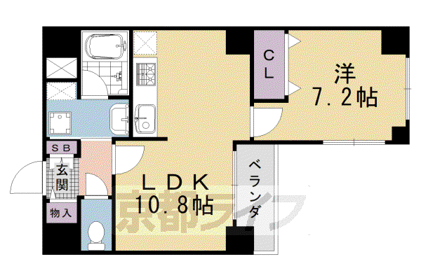 山陰本線 丹波口駅 徒歩3分 11階建 築35年(1LDK/7階)の間取り写真