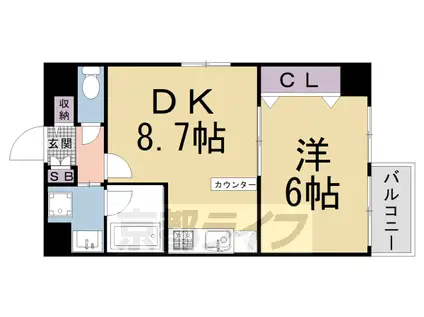 山陰本線 丹波口駅 徒歩3分 11階建 築34年(1DK/10階)の間取り写真