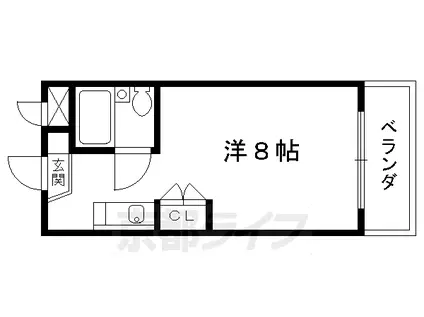 京都市烏丸線 十条駅(京都市営) 徒歩7分 4階建 築38年(1K/3階)の間取り写真