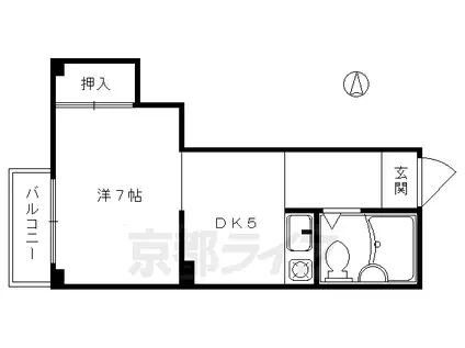東海道本線 京都駅 徒歩3分 5階建 築43年(1DK/4階)の間取り写真