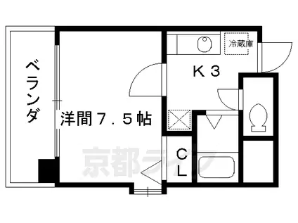 京都市烏丸線 五条駅(京都市営) 徒歩9分 7階建 築26年(1K/2階)の間取り写真