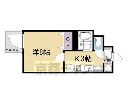 山陰本線 丹波口駅 徒歩9分 3階建 築26年(1K/1階)の間取り写真