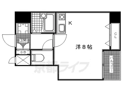 京阪電気鉄道京阪線 清水五条駅 徒歩5分 7階建 築27年(ワンルーム/4階)の間取り写真