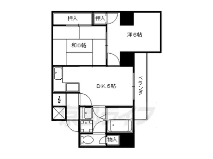 山陰本線 二条駅 徒歩5分 6階建 築35年(2DK/2階)の間取り写真