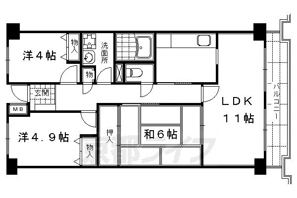 ルミエール・ド・鴨川(3LDK/4階)の間取り写真