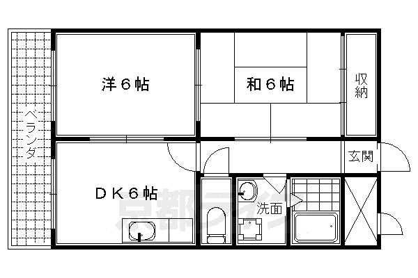 京都市烏丸線 十条駅(京都市営) 徒歩5分 3階建 築37年(2DK/1階)の間取り写真