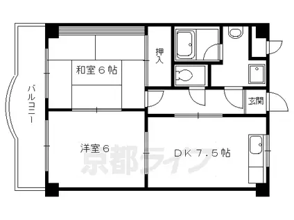 東海道本線 西大路駅 徒歩12分 4階建 築37年(2DK/4階)の間取り写真