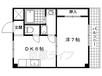 東海道本線 西大路駅 徒歩12分 4階建 築37年(1DK/2階)の間取り写真