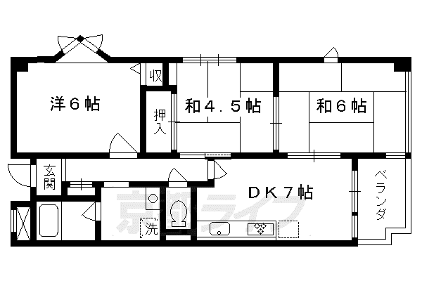 京都市烏丸線 十条駅(京都市営) 徒歩2分 5階建 築38年(3DK/2階)の間取り写真