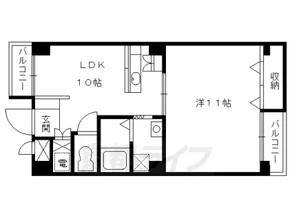 京都市烏丸線 四条駅(京都市営) 徒歩6分 6階建 築20年(1LDK/2階)の間取り写真