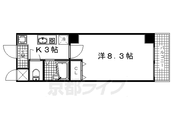 東海道本線 京都駅 徒歩5分 8階建 築26年(1K/2階)の間取り写真