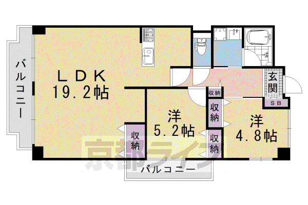 京阪電気鉄道京阪線 七条駅 徒歩5分 7階建 築42年(2LDK/4階)の間取り写真