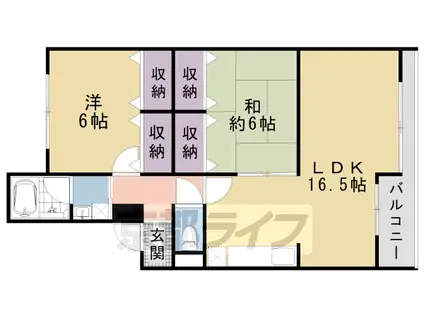 京阪電気鉄道京阪線 東福寺駅 徒歩5分 3階建 築40年(2LDK/3階)の間取り写真