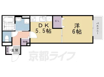 東海道本線 西大路駅 徒歩14分 3階建 築27年(1DK/2階)の間取り写真