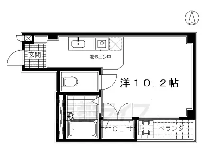 東海道本線 京都駅 徒歩7分 3階建 築25年(ワンルーム/2階)の間取り写真