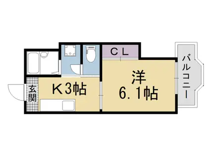山陰本線 丹波口駅 徒歩5分 2階建 築34年(1K/1階)の間取り写真