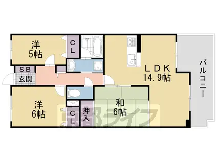 近鉄京都線 伏見駅(京都) 徒歩25分 11階建 築33年(3LDK/5階)の間取り写真