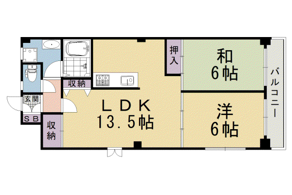 京都市東西線 東山駅(京都) 徒歩5分 3階建 築37年(2LDK/2階)の間取り写真